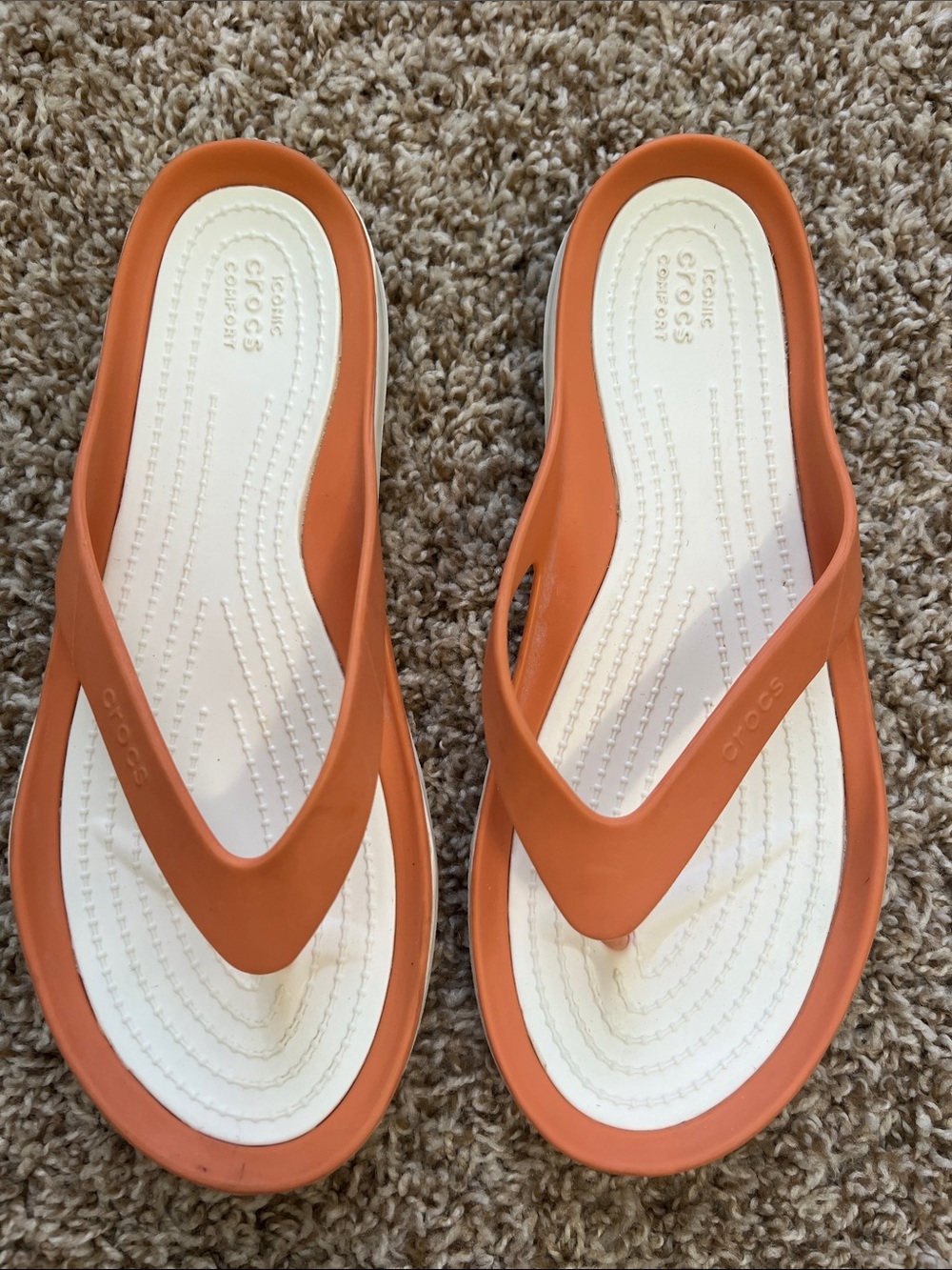 CROCS Orange and White Flip Thong Sandals